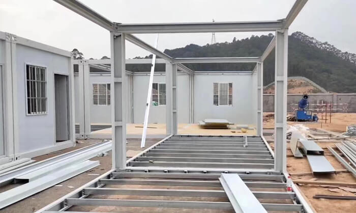 Steel structure building frame under fabrication